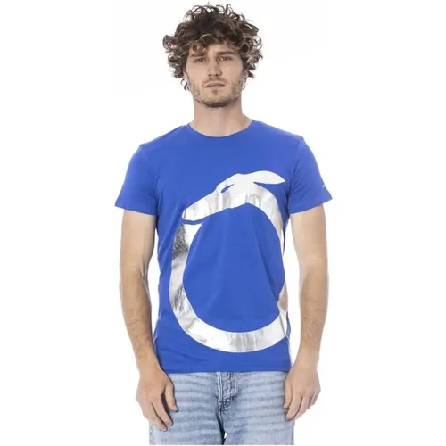 Blau Logo Print Baumwoll T-Shirt , Herren, Größe: S - Trussardi - Modalova
