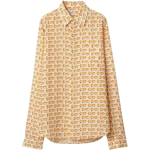 Goldene Seidenhemd mit Grafischem Druck - Burberry - Modalova