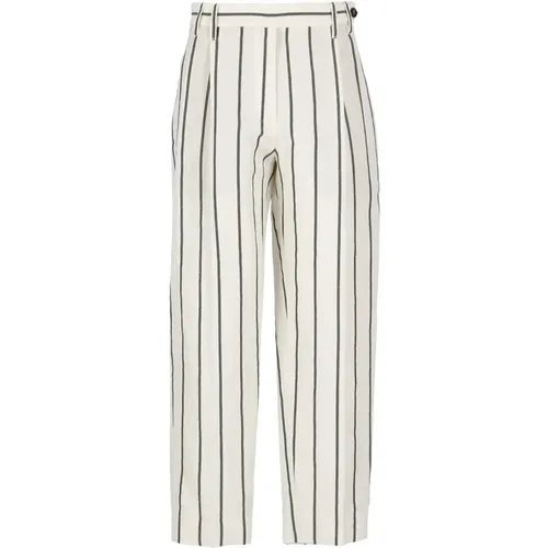Ivory Linen Pants with Belt Loops , female, Sizes: 2XS - BRUNELLO CUCINELLI - Modalova