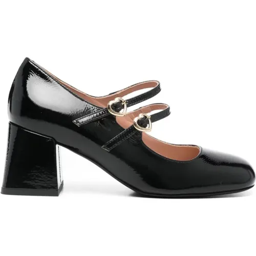 Schwarze Lackleder Blockabsatzschuhe , Damen, Größe: 37 EU - Love Moschino - Modalova