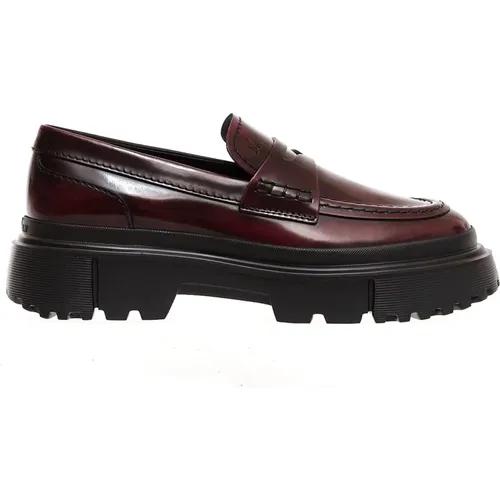 Leder Bordeaux Tank Loafer - Größe 35 , Damen, Größe: 37 EU - Hogan - Modalova