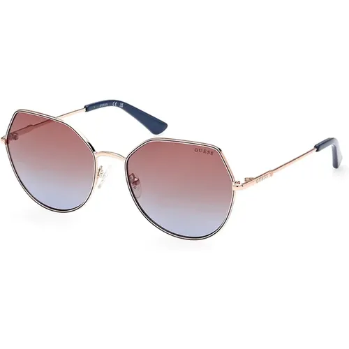 Goldener Glanz Braune Verlauf Sonnenbrille , Damen, Größe: 58 MM - Guess - Modalova