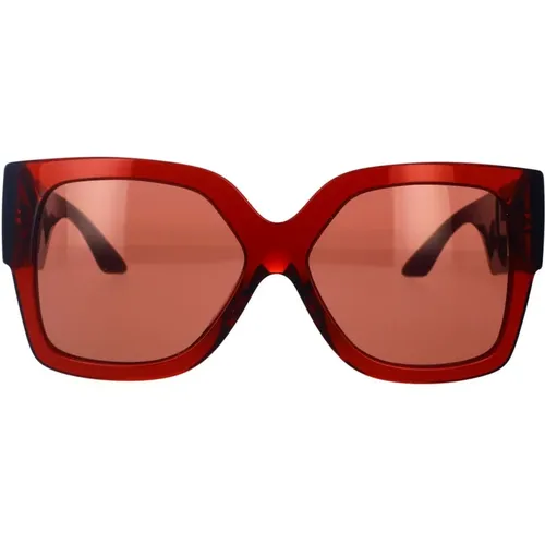 Oversized Rechteckige Sonnenbrille in Transparentem Rot mit Dunkelvioletten Gläsern - Versace - Modalova