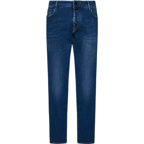 Blaue Slim-Fit Stretch Denim Jeans , Herren, Größe: W30 - Hand Picked - Modalova