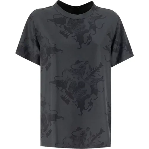 Silk Twill Crew-Neck T-shirt with Fabula Vitae Print , female, Sizes: M, XS, S - Fabiana Filippi - Modalova