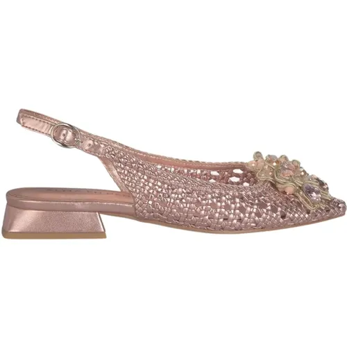 Raffia Flacher Schuh mit Juwelenblume , Damen, Größe: 40 EU - Alma en Pena - Modalova