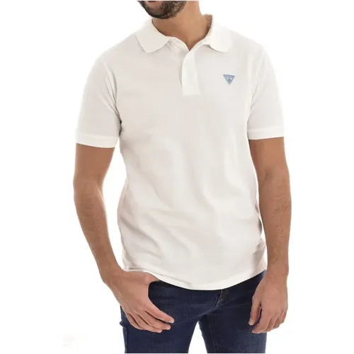 Klassisches Polo Shirt - Weiß Baumwolle , Herren, Größe: L - Guess - Modalova