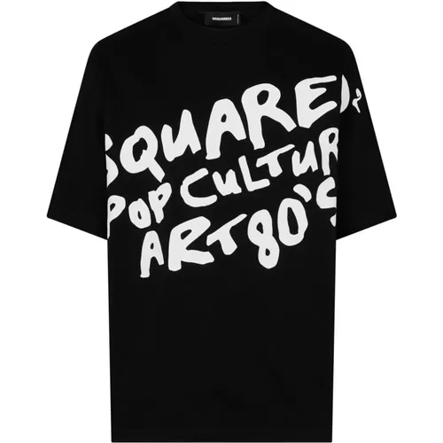 Cotton T-shirt with Printed Lettering , male, Sizes: XL, 2XL, S, L, M - Dsquared2 - Modalova
