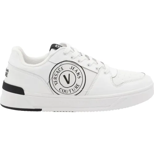 Weiße Ledersneakers mit Logodetail , Herren, Größe: 40 EU - Versace Jeans Couture - Modalova