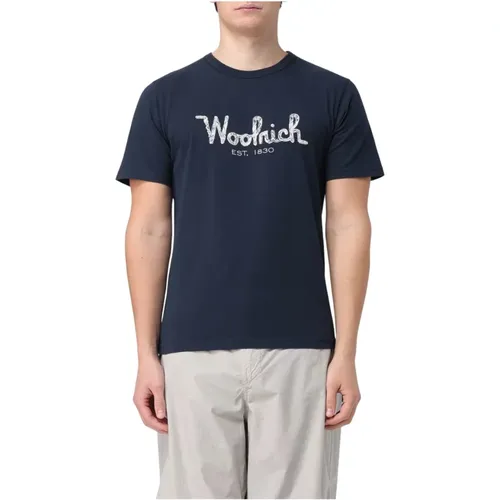 T-Shirts und Polos mit gesticktem Logo , Herren, Größe: 2XL - Woolrich - Modalova