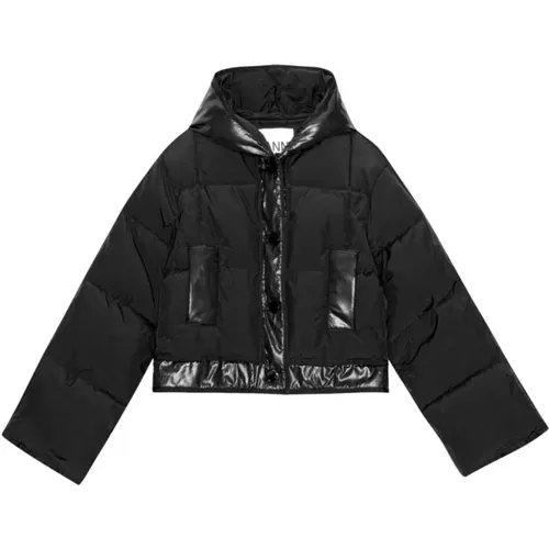 Mix puffer hooded short jacket , female, Sizes: L - Ganni - Modalova