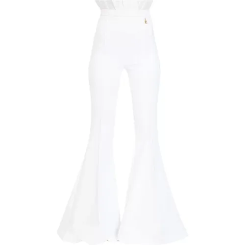 Ivory Flared Trousers with Charm Detail , female, Sizes: L, 2XL - Elisabetta Franchi - Modalova