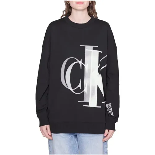 Gemütlicher Schwarzer Oversized Hoodie , Damen, Größe: L - Calvin Klein - Modalova