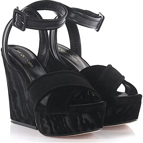 Velvet Wedge Sandals , female, Sizes: 4 UK, 3 UK - Sergio Rossi - Modalova