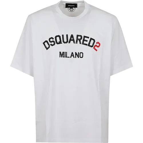 Weiße Baumwoll-T-Shirt mit Lockerer Passform , Herren, Größe: L - Dsquared2 - Modalova