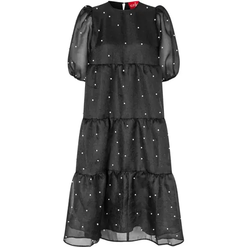 Elegantes Schwarzes Kleid mit Puffärmeln , Damen, Größe: 2XL - Cras - Modalova