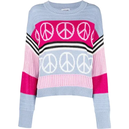 Blaue Wollmischung Casual Pullover , Damen, Größe: M - Moschino - Modalova