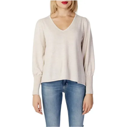 Beiger V-Ausschnitt Strickpullover für Frauen , Damen, Größe: L - Only - Modalova