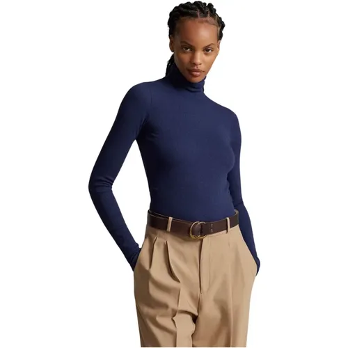 Blaue Stretch-Rippstrick-Rollkragenpullover , Damen, Größe: 2XL - Ralph Lauren - Modalova