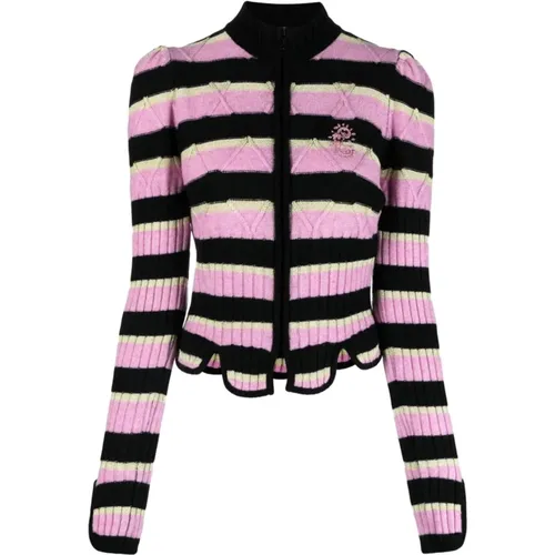 Striped Wool Blend Cardigan with Embroidery , female, Sizes: XS, 2XS - Cormio - Modalova