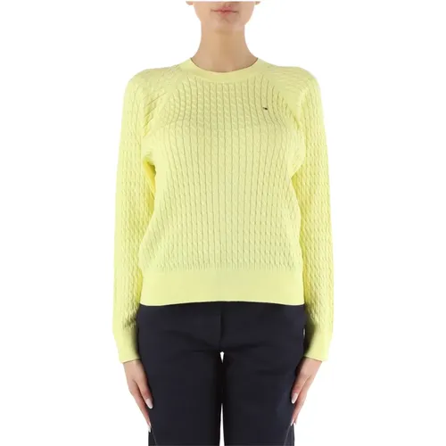 Cotton Cable Knit Logo Sweater , female, Sizes: M, L, S, XS - Tommy Hilfiger - Modalova