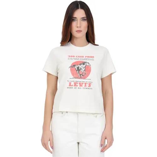 Levi's, Cremefarbenes T-Shirt mit Egret Logo Print , Damen, Größe: L - Levis - Modalova