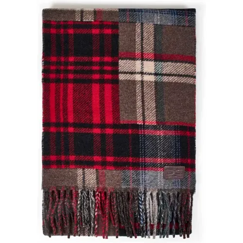 Brown Tartan Fringed Scarf with Leather Label , unisex, Sizes: ONE SIZE - Polo Ralph Lauren - Modalova