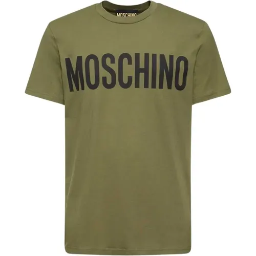 Baumwoll T-Shirt mit Logo-Print - Grün , Herren, Größe: M - Moschino - Modalova