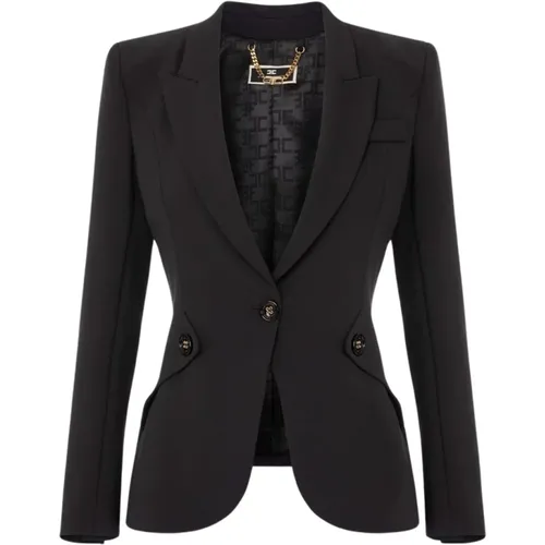 Stretch Crêpe Jacket with Button Detail , female, Sizes: L, 2XL, S - Elisabetta Franchi - Modalova
