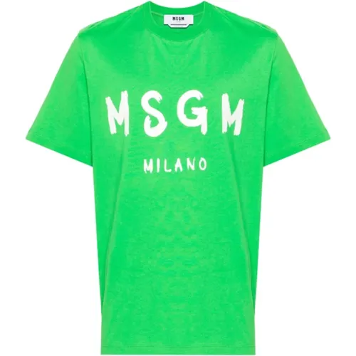 Pinselstrich Logo T-Shirt (Grün) , Herren, Größe: L - Msgm - Modalova