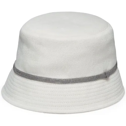 White Beaded Cotton Blend Hats , female, Sizes: S, M - BRUNELLO CUCINELLI - Modalova