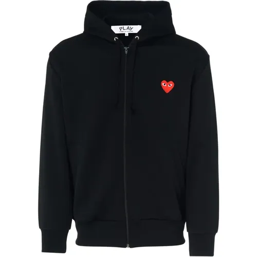 Schwarzer Hoodie mit rotem Herzreißverschluss , Herren, Größe: S - Comme des Garçons Play - Modalova