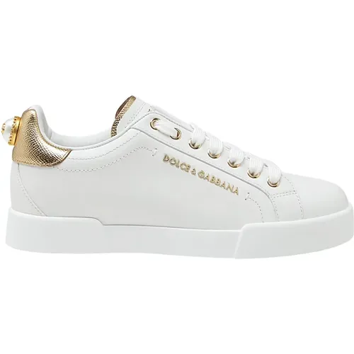 Weiße Portofino Sneakers mit Goldakzenten , Damen, Größe: 38 EU - Dolce & Gabbana - Modalova