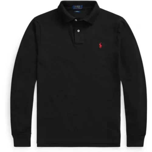 Slim Fit Langarm Polo Shirt in Schwarz , Herren, Größe: XL - Polo Ralph Lauren - Modalova