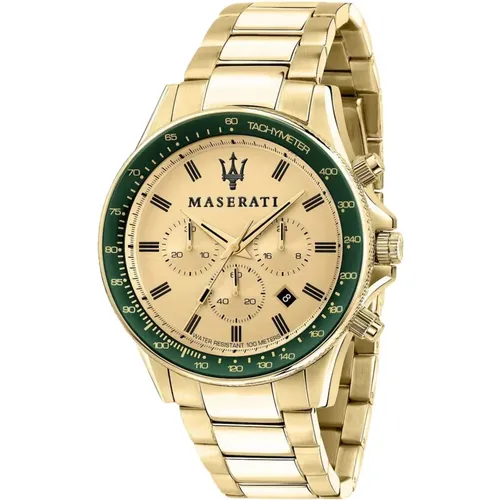 Gold Steel Quartz Watch , male, Sizes: ONE SIZE - Maserati - Modalova