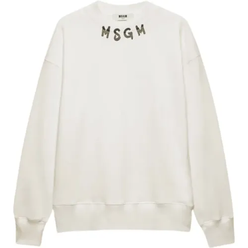 Gebürsteter Jersey-Logo-Sweatshirt in Creme , Herren, Größe: L - MSGM - Modalova