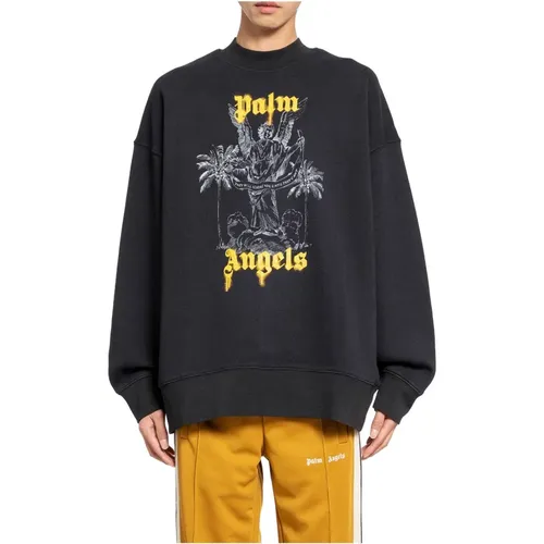 Schwarzer Crewneck Bleistift Grafik Sweatshirt , Herren, Größe: L - Palm Angels - Modalova