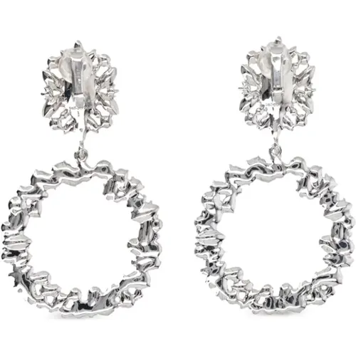 Silver Circle Earrings with Crystals , female, Sizes: ONE SIZE - Self Portrait - Modalova