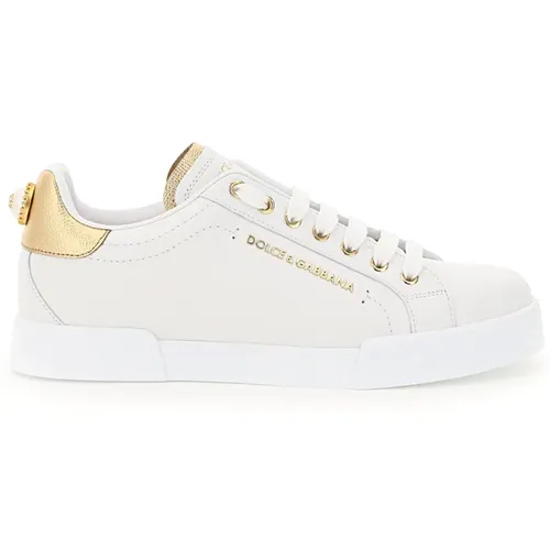 Perlenverzierte Portofino-Ledersneakers , Damen, Größe: 41 EU - Dolce & Gabbana - Modalova