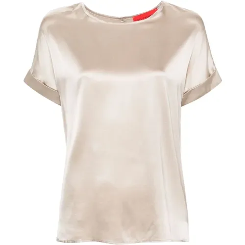 Golden Satin Top with Short Sleeves , female, Sizes: M - Wild Cashmere - Modalova