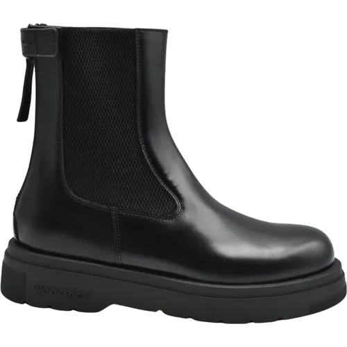 Schwarze Chelsea Zip City Lederstiefel , Damen, Größe: 37 EU - Woolrich - Modalova