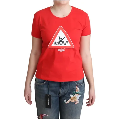 Rotes Baumwoll-Schwimmgrafik-T-Shirt , Damen, Größe: S - Moschino - Modalova