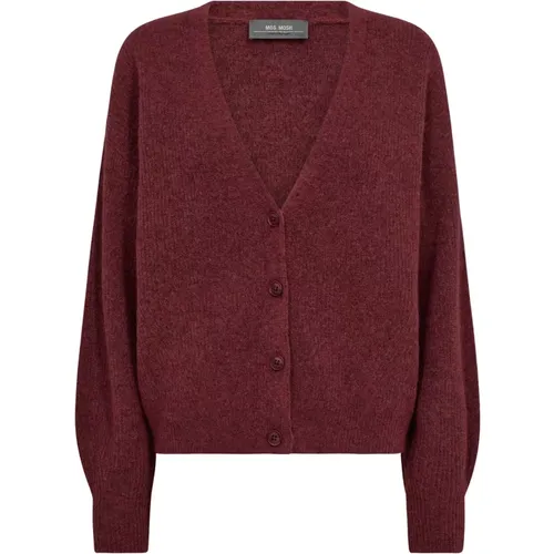 V-Neck Knit Cardigan in Garnet , female, Sizes: M, XL, XS, L, S - MOS MOSH - Modalova