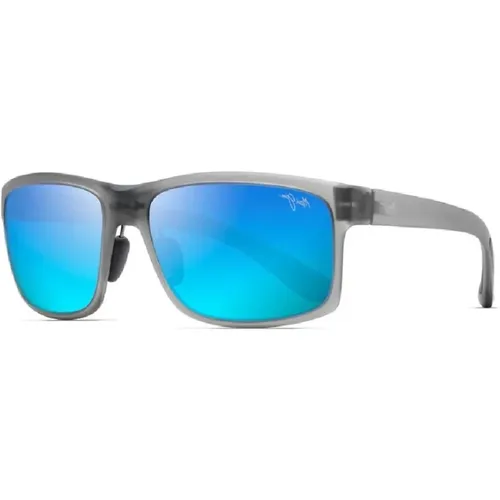 Rectangular Sunglasses in Grey with Blue Polarized Lens , unisex, Sizes: ONE SIZE - Maui Jim - Modalova