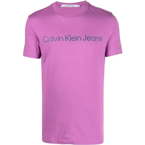 Lila Baumwoll-T-Shirt mit Logo-Print , Herren, Größe: XS - Calvin Klein Jeans - Modalova