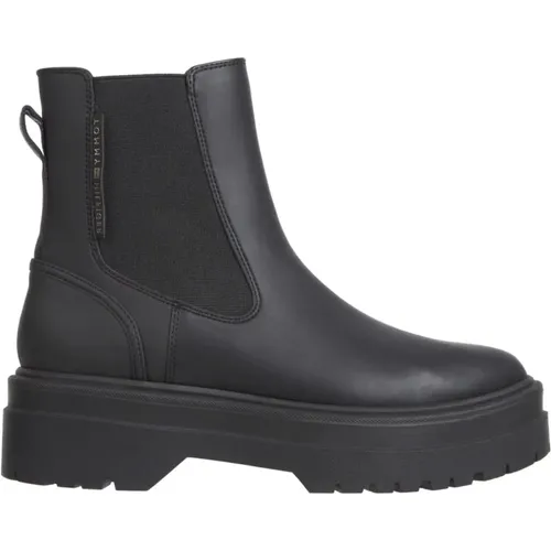 Schwarze gummierte Chelsea Stiefeletten , Damen, Größe: 41 EU - Tommy Hilfiger - Modalova