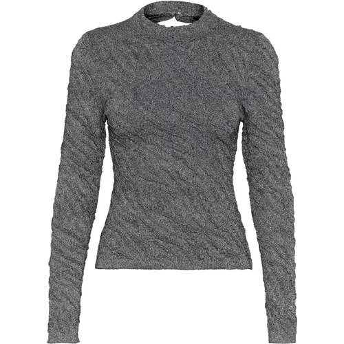 Schwarz/Silber Lurex Strickbluse , Damen, Größe: L - Gestuz - Modalova