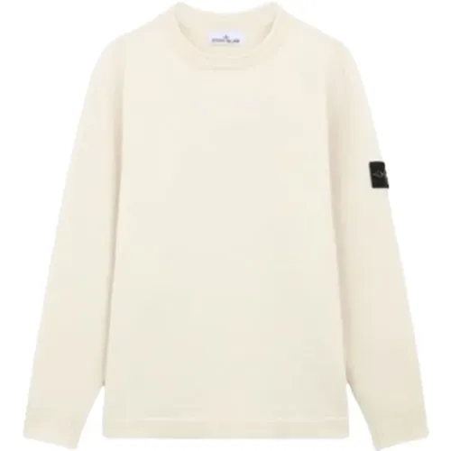 Ribbed Crewneck Sweater Lambswool Natural White , male, Sizes: S - Stone Island - Modalova