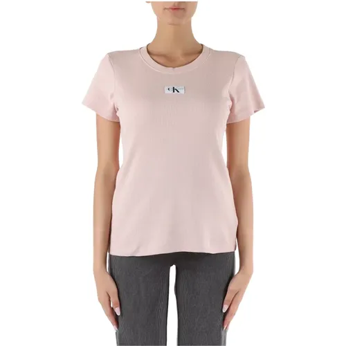 Stretch-Baumwoll-Ripp-T-Shirt , Damen, Größe: M - Calvin Klein Jeans - Modalova