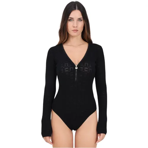 Schwarzes Mesh-Logo-Body-Top , Damen, Größe: L - Elisabetta Franchi - Modalova